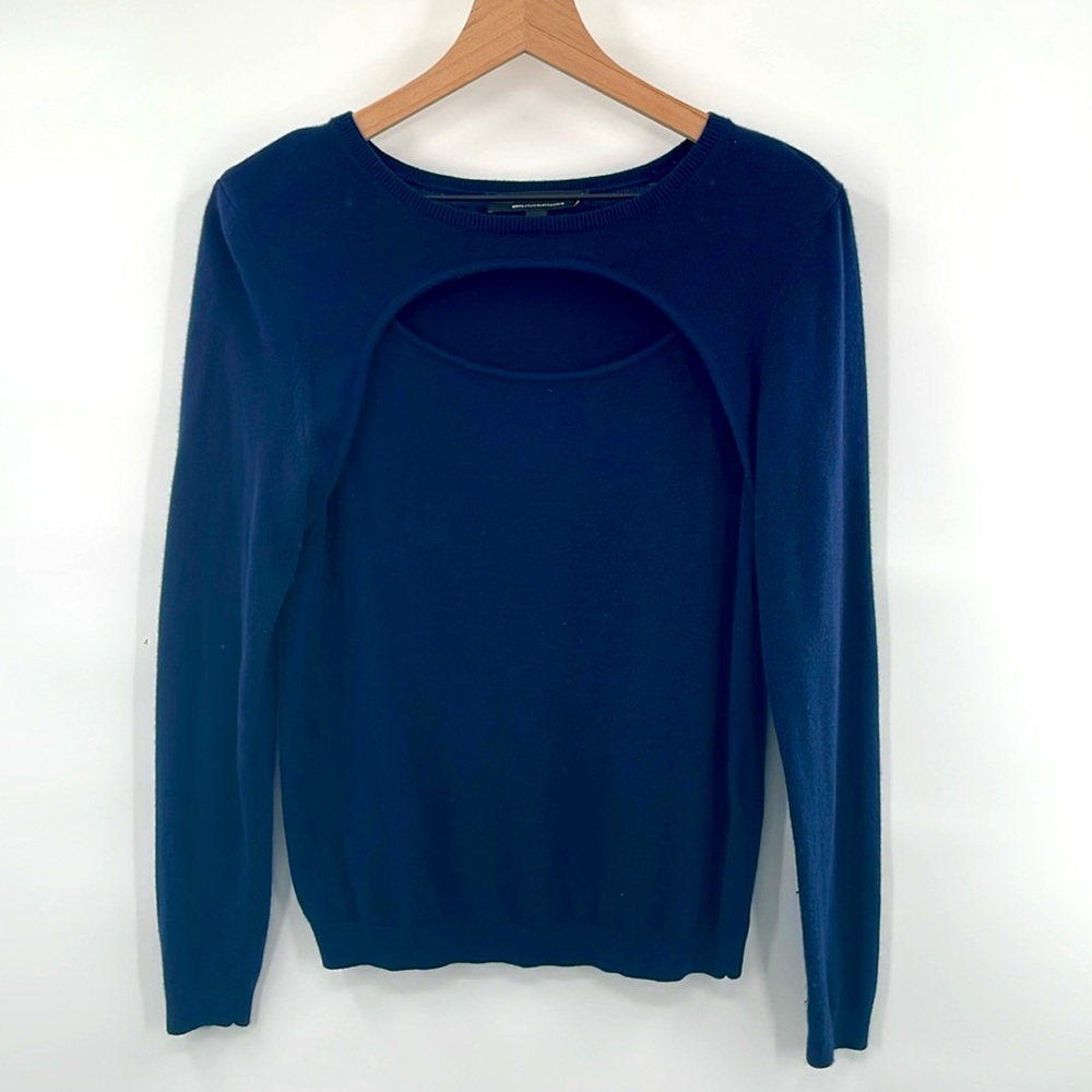 Stylish WHBM Navy Blue Sweater with Front Cutout Detail